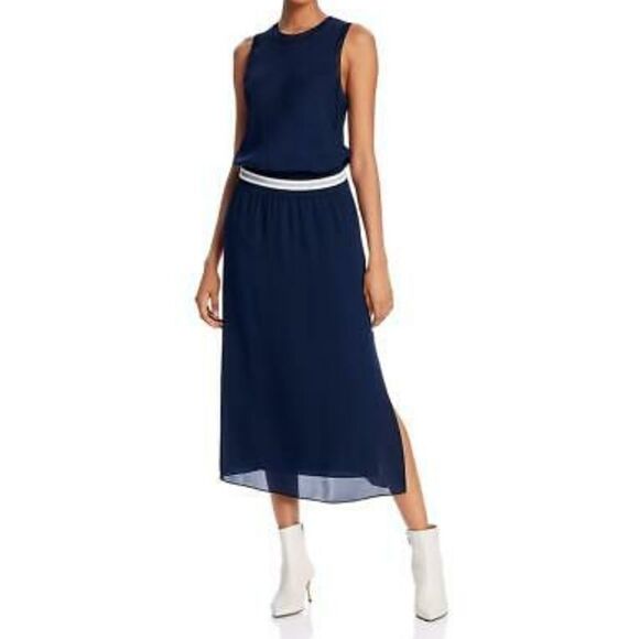 Theory Sport Stripe Silk Lewi Midi Dress - Picture 1 of 9